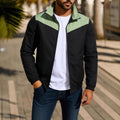 Men's windproof polyester jacket in khaki with a high collar and colour-matched zipper.