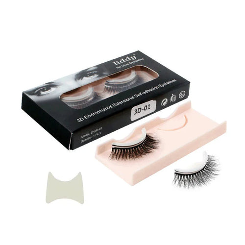 Self-adhesive false eyelashes set with natural curly long section, 0.5cm to 1cm length, on a white tray