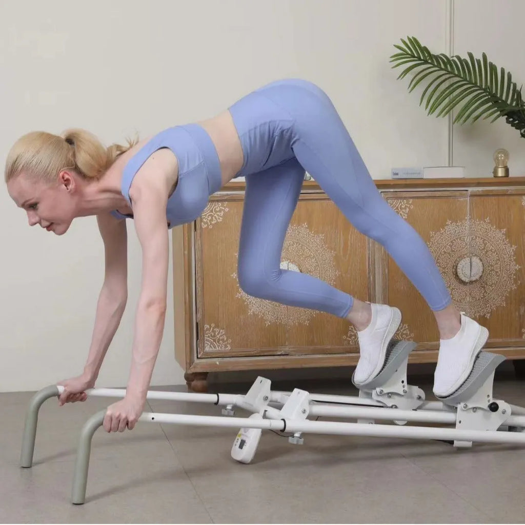 White foldable treadmill climbing machine for home fitness with integrated climbing frame