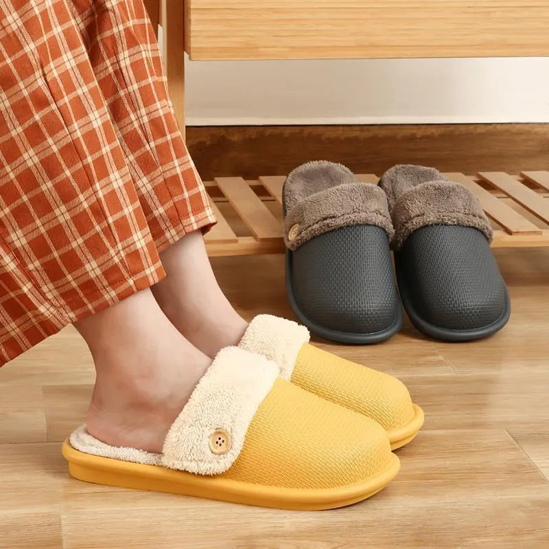 Winter home slippers for women, detachable washable, thermal insulation, stripe pattern, EVA upper, round toe, dark blue colour