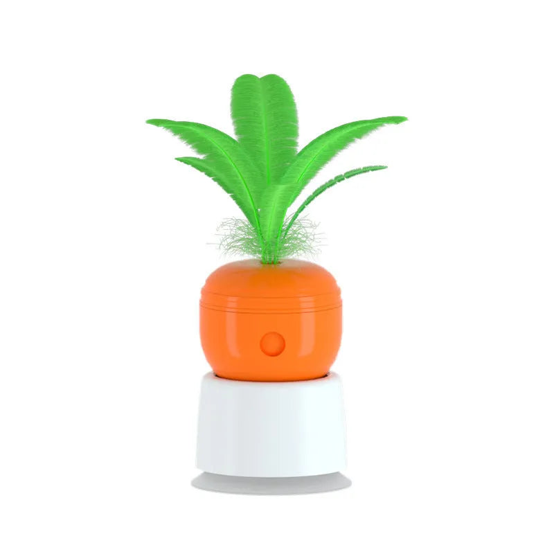 Carrot-shaped cat leaking food toy tumbler on floor, 6.3x6.3x9cm, made of ABS plastic