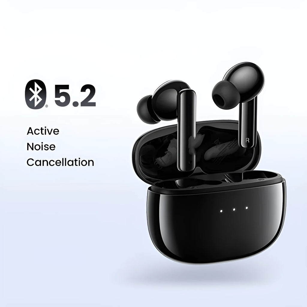 Bluetooth earphones with active noise reduction in Pearl White, plastic build, wireless earbuds