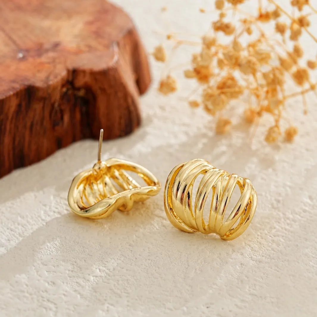 Gold metal ear loops with niche design for converting stud earrings into loop style