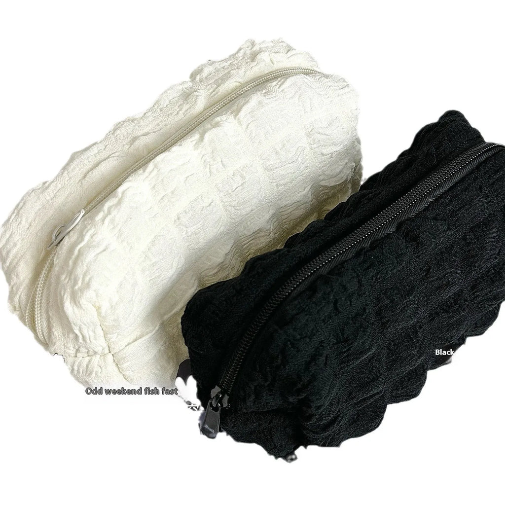 Cream puff personality design fabric pencil case in beige and black colour options