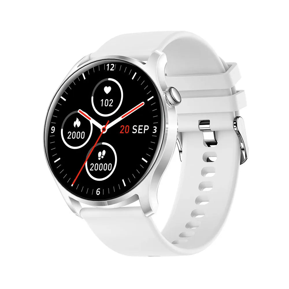 Smart watch with heart rate monitoring and blood pressure measurement on silicone wristband