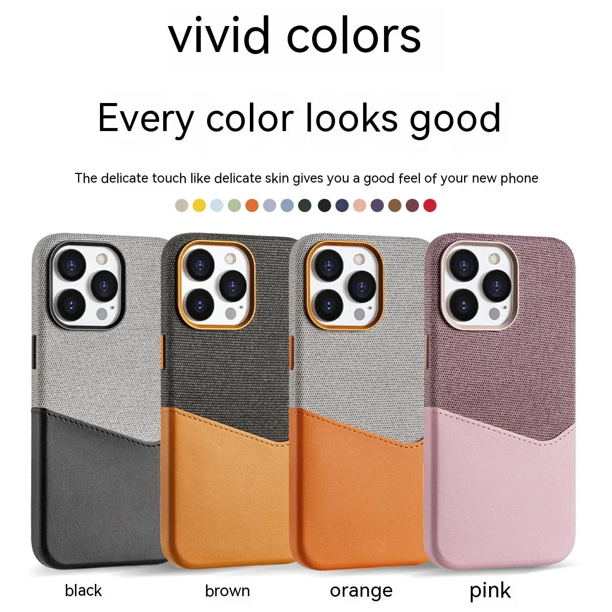 Leather magnetic card phone case for iPhone 14 Pro Max in black with colour-matched card slot and retro stitching