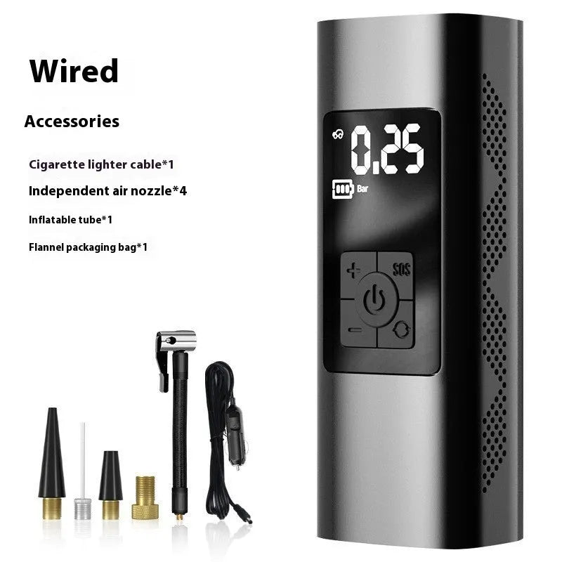 Vehicle air digital display portable wireless tire inflator with ABS metal body, warning light, and USB port