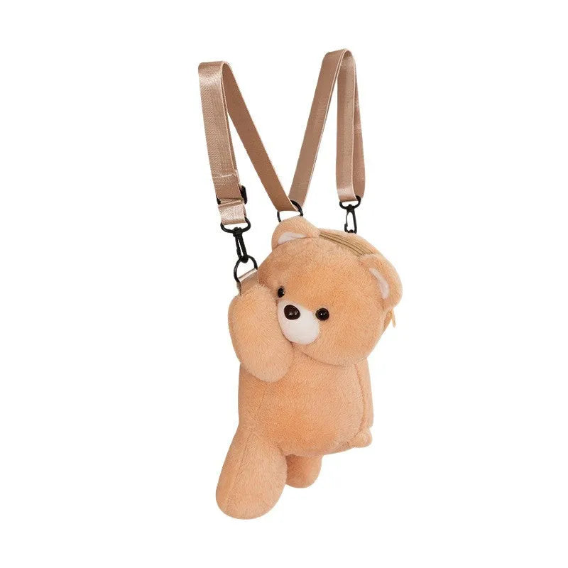 Cartoon bear lying bag plush doll crossbody bag in creamy-white free size with airpillow straps