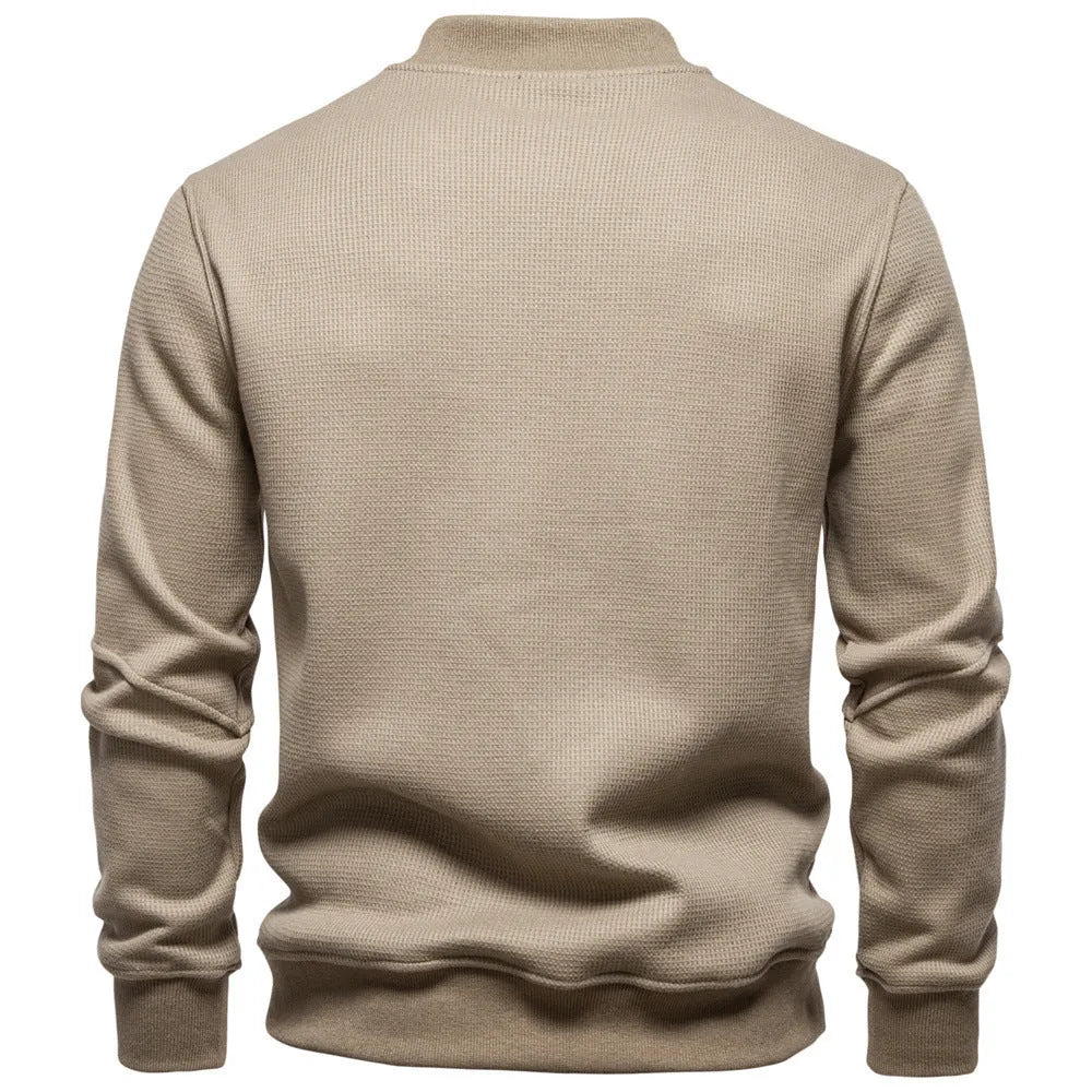 Men's fleece-lined round neck sweatshirt, long sleeve casual pullover in cotton polyester, seven colours, sizes S-XXL