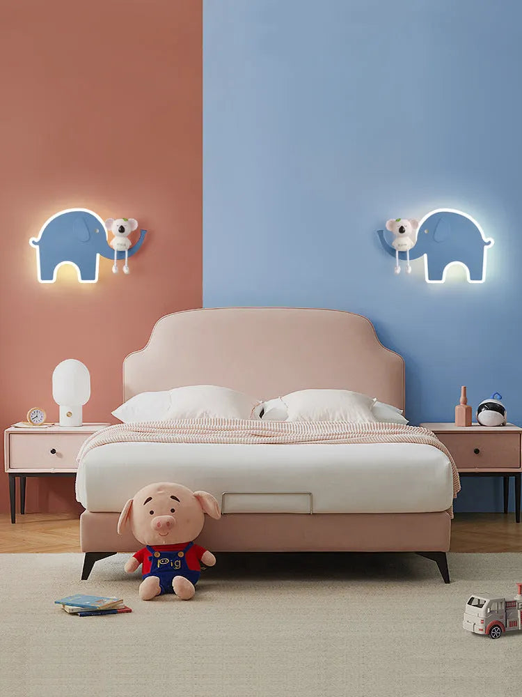 Children's cartoon wall lamp with iron shade in white and blue options