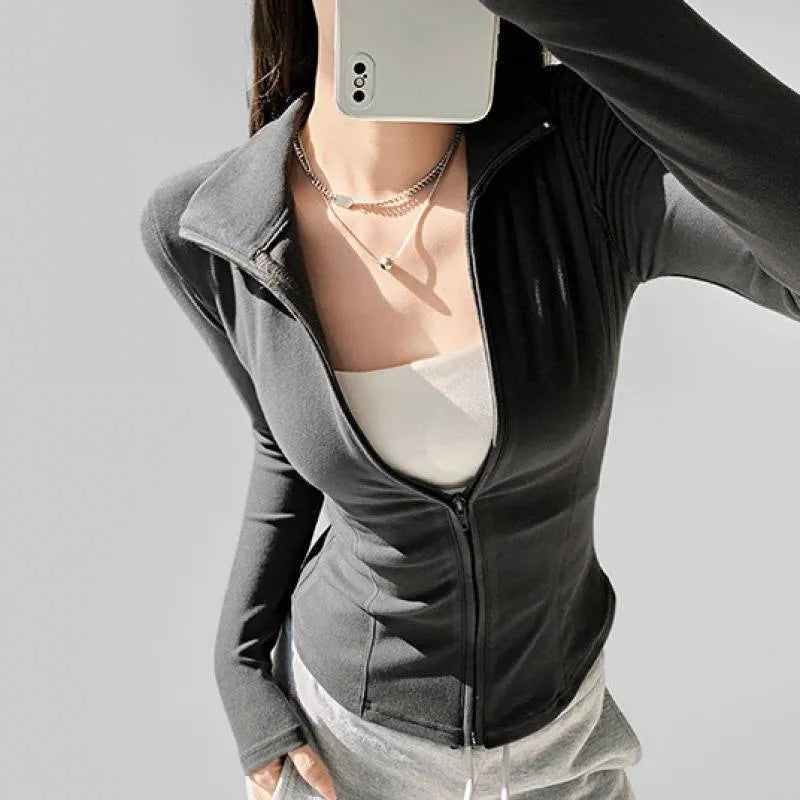 Women's slim fit Dralon cardigan with zipper, flying sleeves, solid colour, gray
