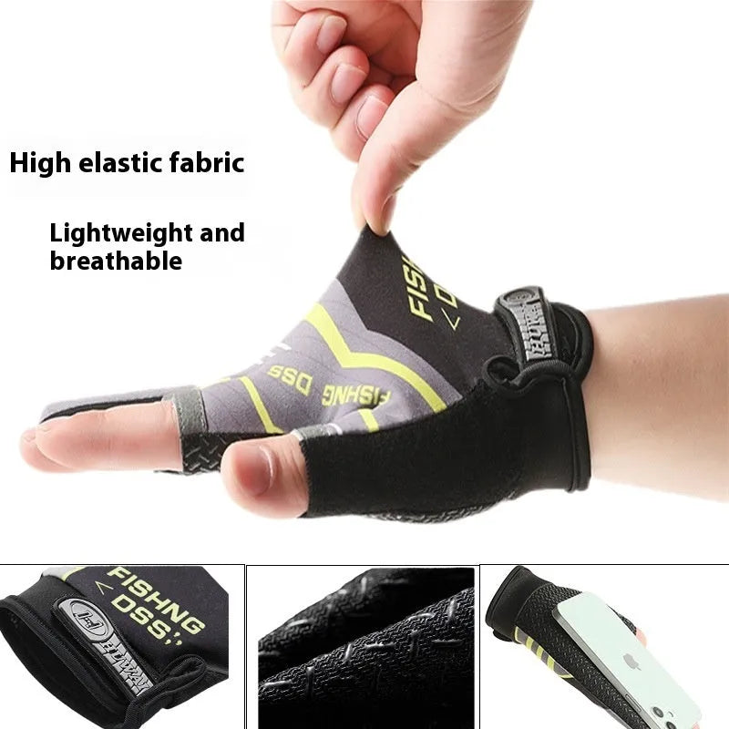 Unisex cycling lure fishing gloves in Smart Black Red with sun protection and windproof knitted fabric