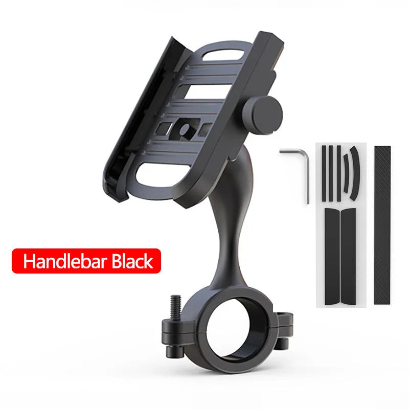 Aluminum alloy motorcycle phone holder with double adjustment on handlebar mount
