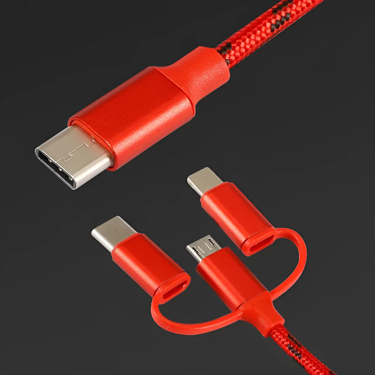 Three-in-one data cable with four interfaces Mini USB 8Pin micro USB Type-C 1m length grey colour