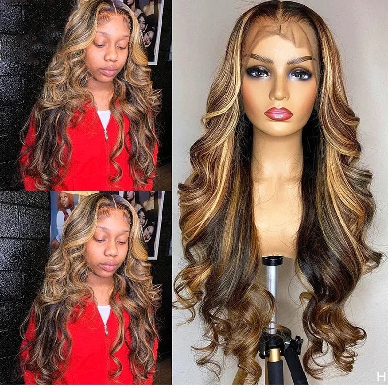 Long curly front lace synthetic wig in a 134 gradient colour with side bangs