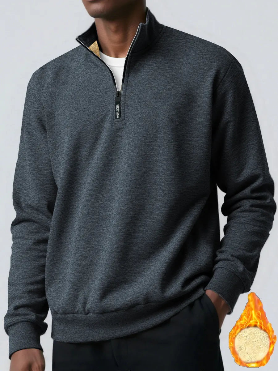 Men's brushed hoody placket zipper solid colour turtleneck coat in black