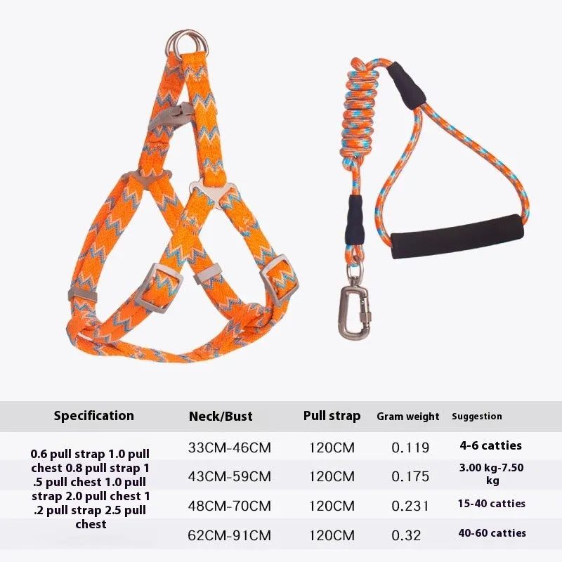 Nylon pet climbing harness chest and back with foam traction handle circular rope in blue, orange, purple, rose red, and yellow colours