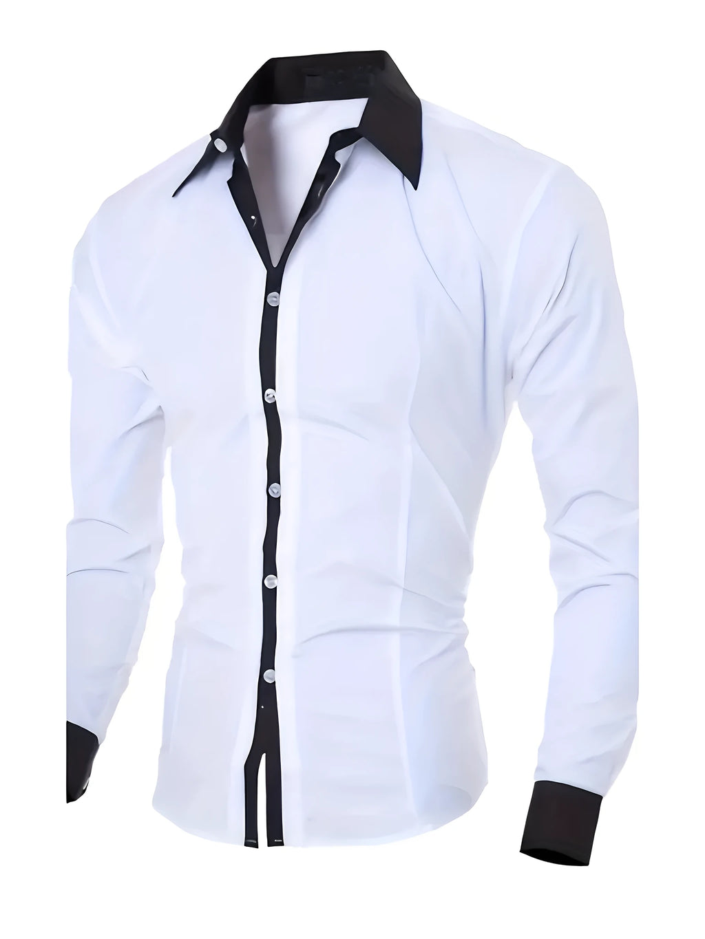 Men's white long-sleeve colour-blocked shirt with contrasting panels, front view