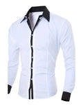 Men's white long-sleeve colour-blocked shirt with contrasting panels, front view