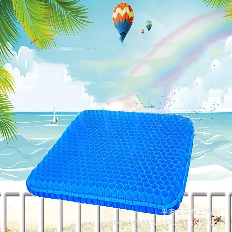 Summer gel seat cushion with honeycomb design and double thick construction for pressure relief