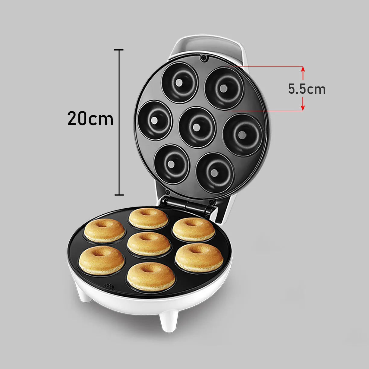 White home donut maker with 23cm caliber and mechanical control on a countertop