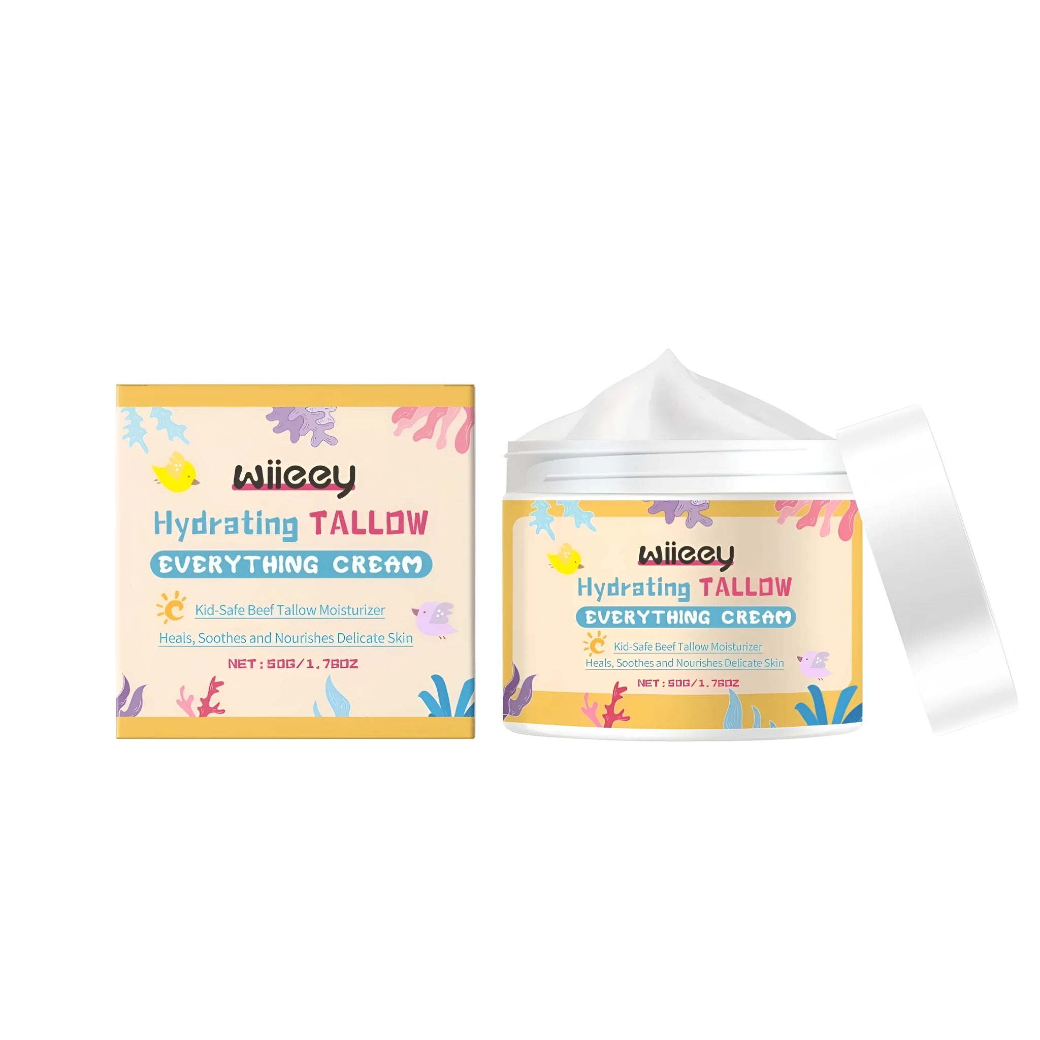 50g jar of hydrating moisturising cream with tallow formula containing shea butter and allantoin