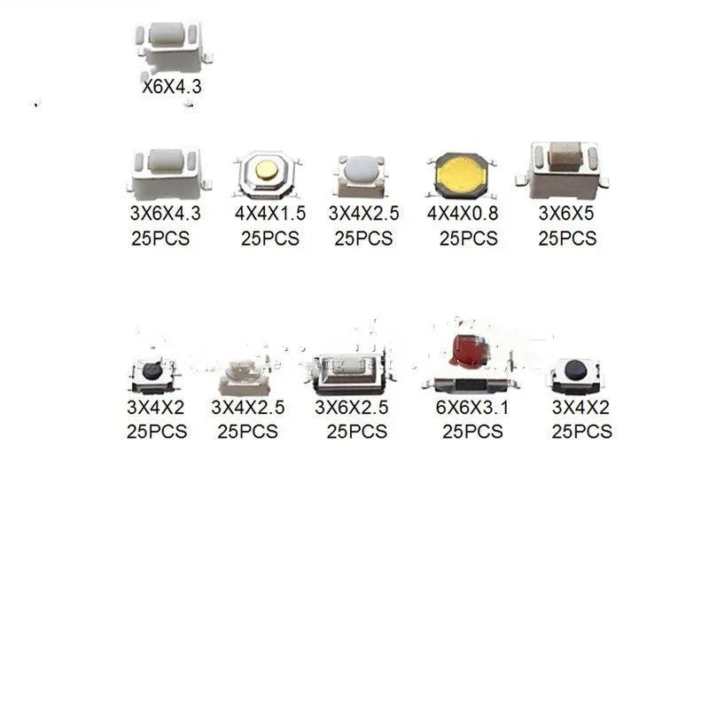 Box of 250 surface-mount push-button tactile switches for industrial electronics projects