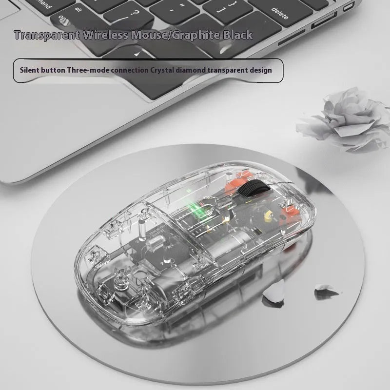 Self-charging Bluetooth mouse in silver with three-mode connection for tablet and laptop use