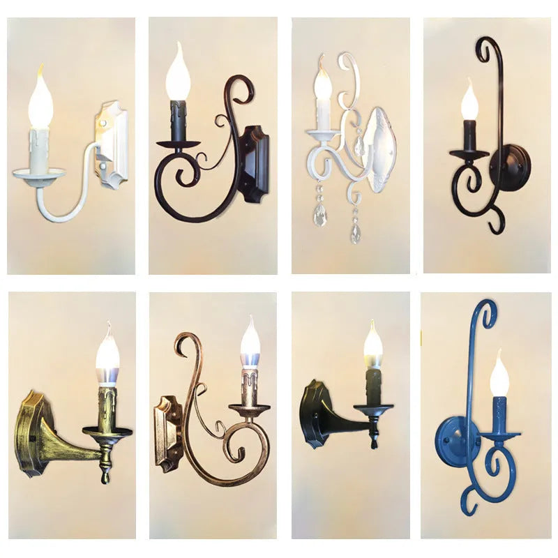 European style black iron double-headed wall lamp 220V indoor lighting