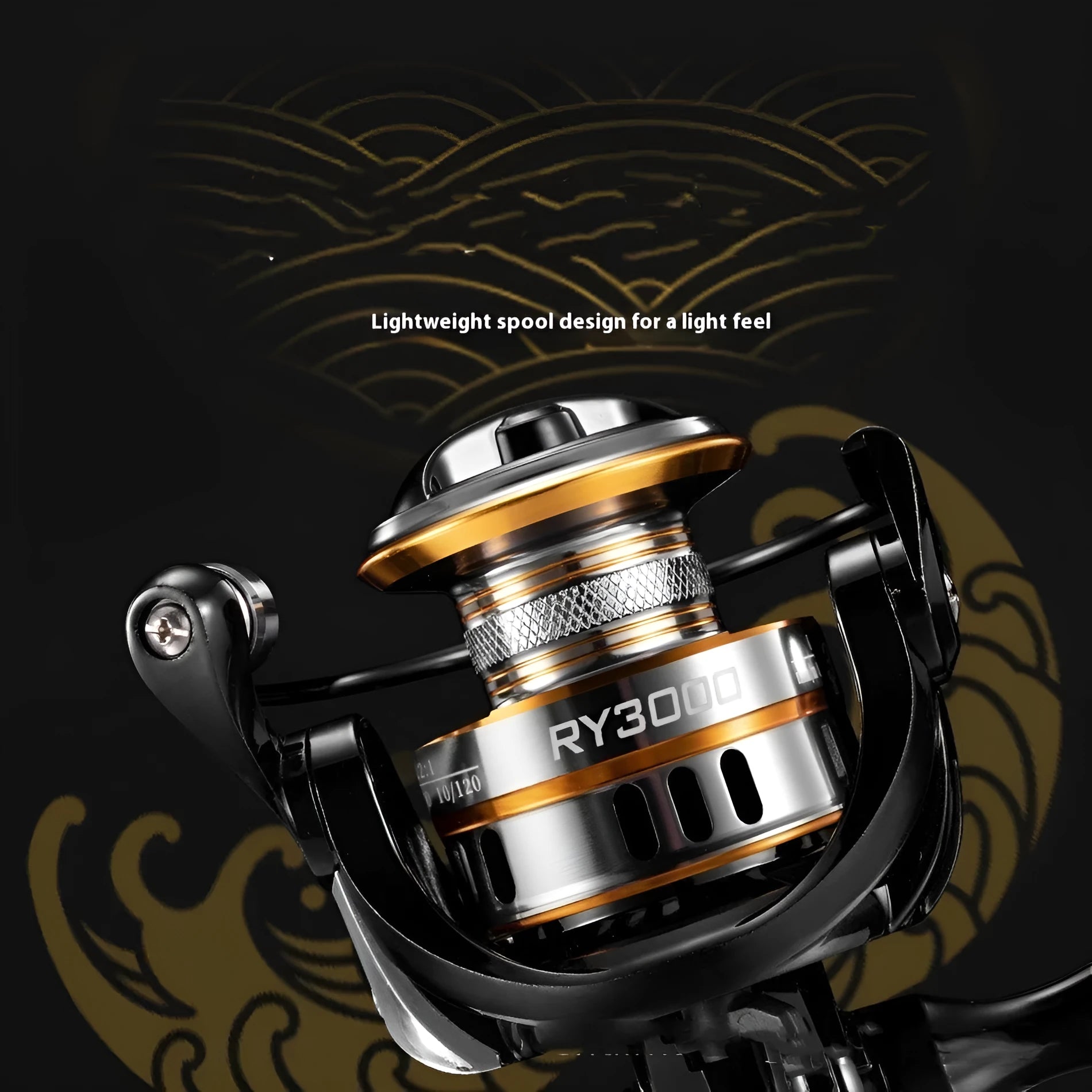 All-metal spinning fishing reel with zero-gap design and black EVA grip handle on a grey background.