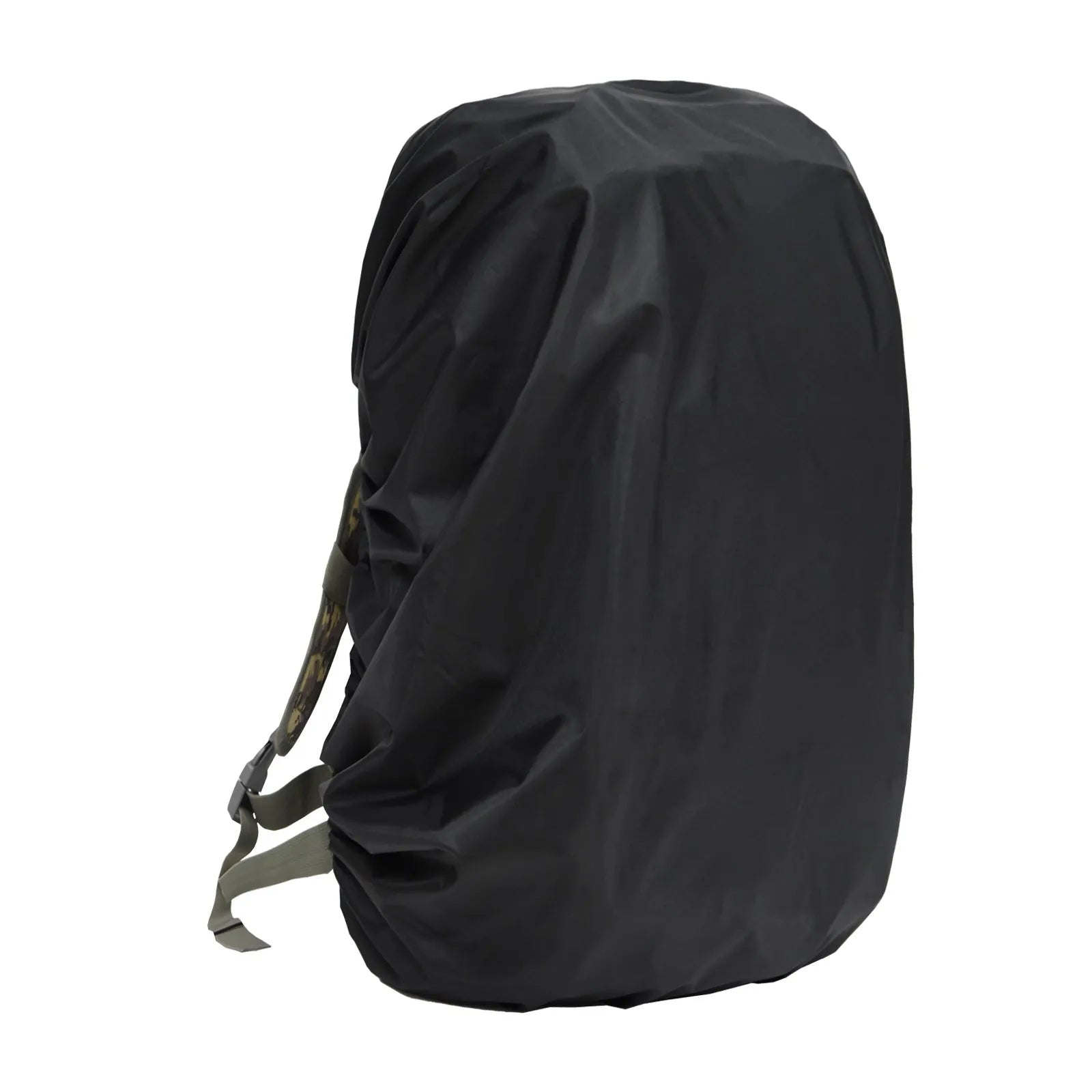 Army green waterproof rain cover for an 80-litre outdoor backpack.