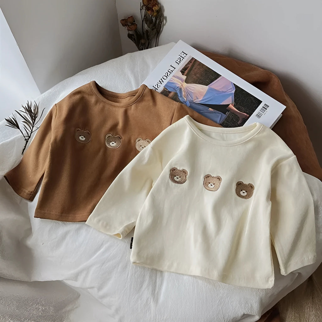 Baby girls' long-sleeved cotton T-shirt bottoming shirt in apricot cartoon print, size 80-120