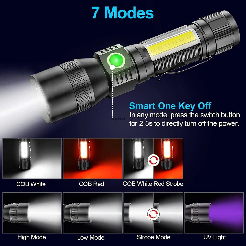 Multifunctional magnet USB charging strong light focusing flashlight in aluminium alloy