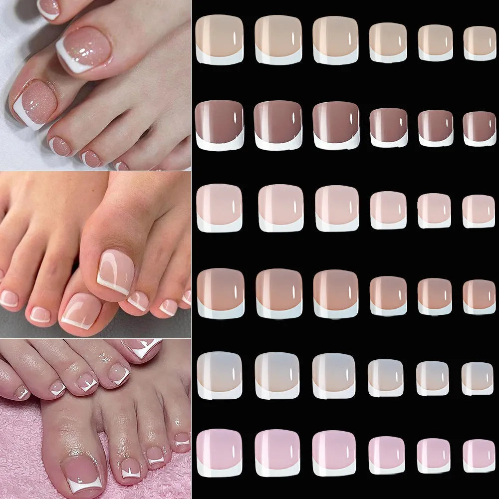 120 French white edge nude toenail pieces in square short shape