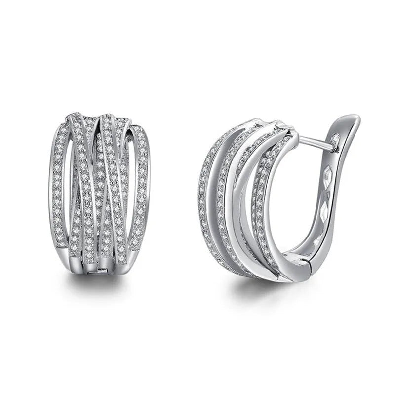 White gold copper geometric cross ear clip with inlaid zircon stones for women