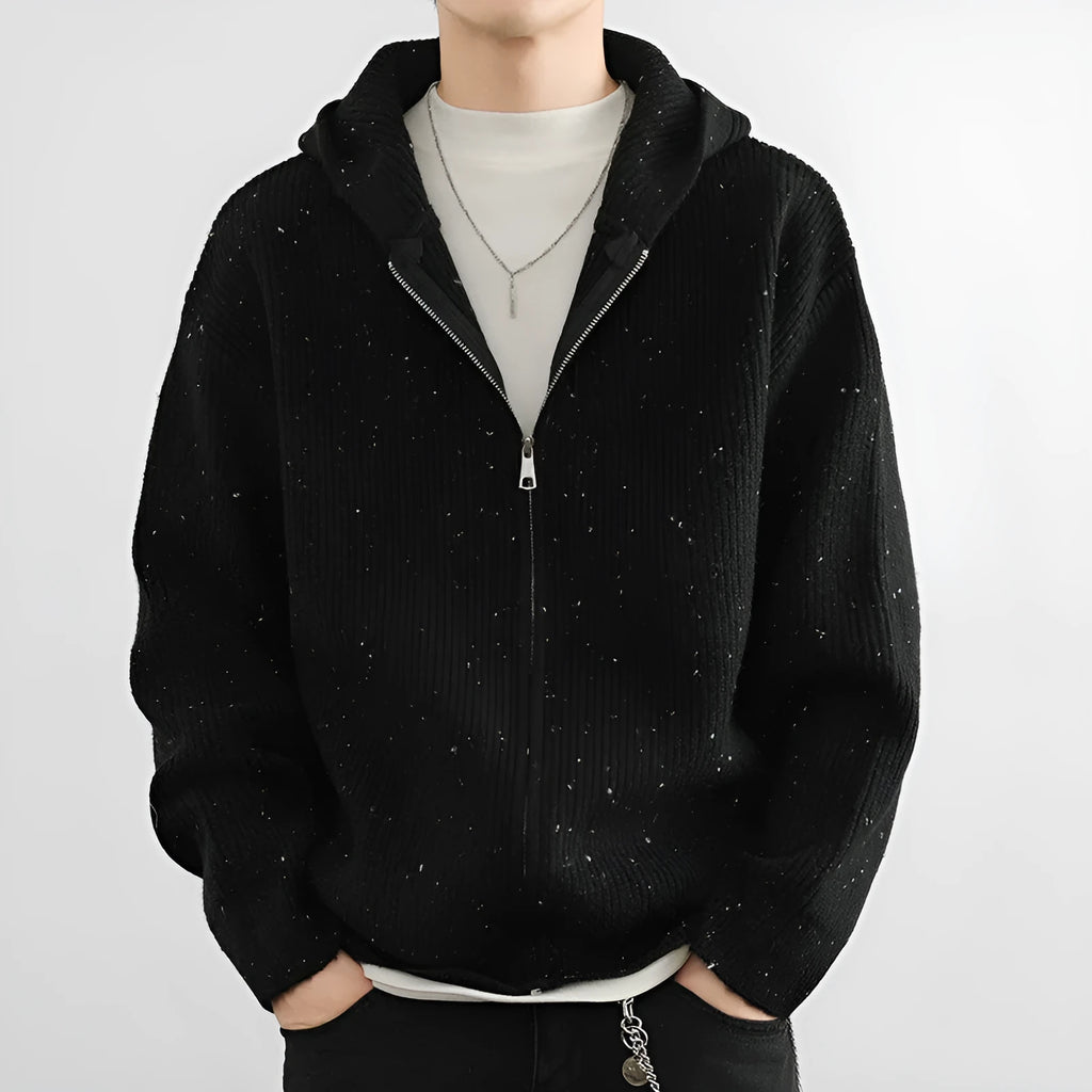 Hooded thickened cardigan sweater in apricot, loose fit, front view, for youth