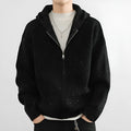 Hooded thickened cardigan sweater in apricot, loose fit, front view, for youth