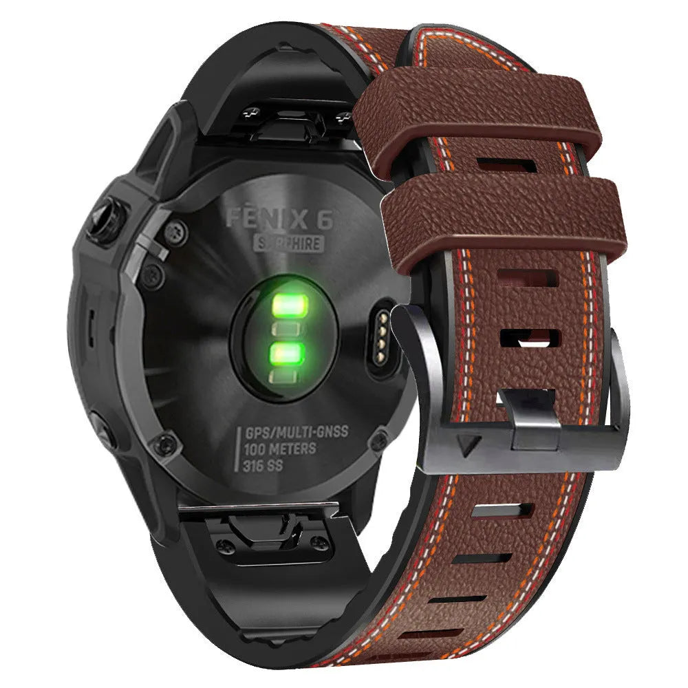 Silicone leather replacement watchband for Garmin Fenix smartwatches in four colour options