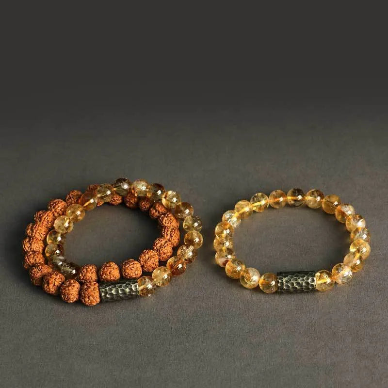 Barbie tan yellow tower crystal double ring bracelet with retro unisex design