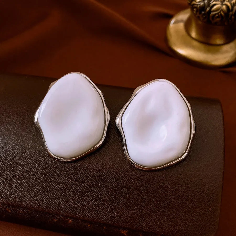 Silver Needle White irregular acrylic earrings for women, handmade drop style
