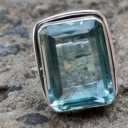 Silver alloy square crystal ring for women exaggerated big gem geometric design size available
