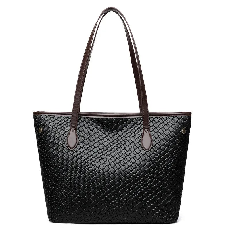 Retro women's large capacity handbag in horizontal square shape with PU material