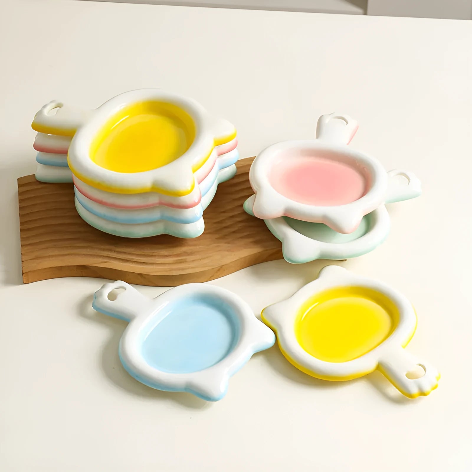 Ceramic cat bowl with non-slip rubber base in blue, green, pink or yellow colour options