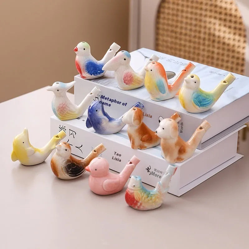 Chinese style white porcelain ceramic whistle with rope, random animal design, children's toy