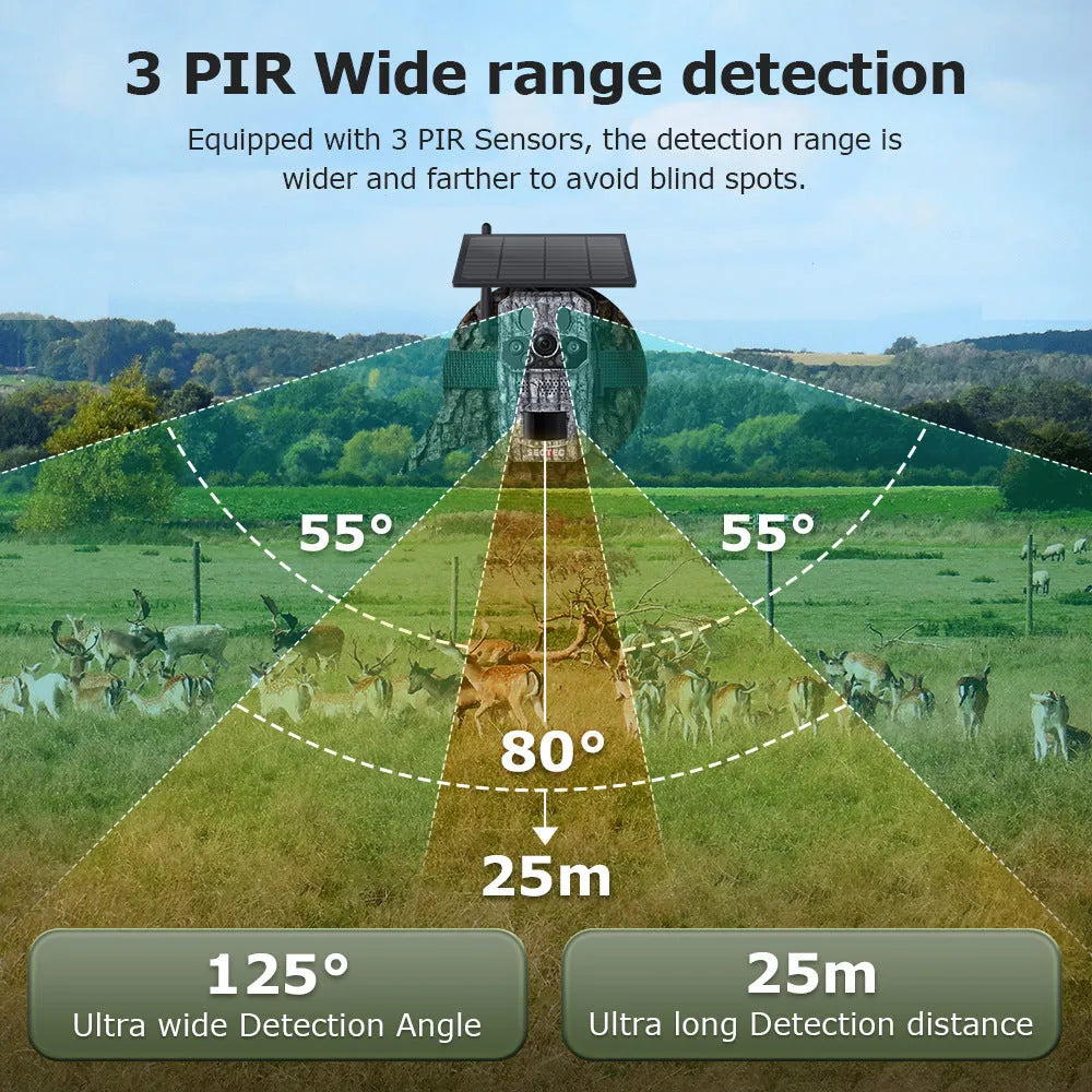 Solar hunting camera with 4G GPS positioning, IP65 waterproof, 3MP/2K resolution and infrared night vision