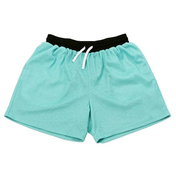 Men's mesh quick-drying athletic shorts in black, red, green, purple, or blue for summer sports
