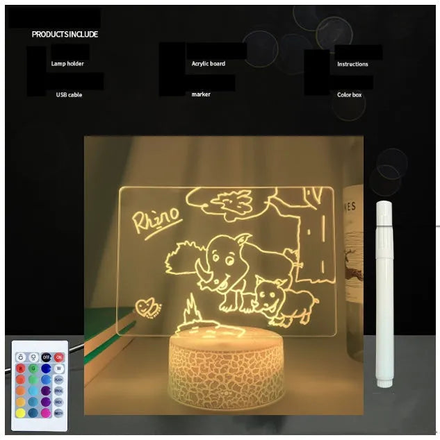 3D acrylic message board light with LED illumination and writing surface