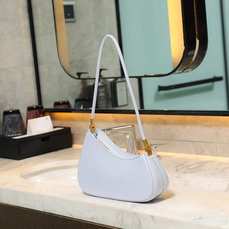 Women's retro oval underarm bag in PU leather with single shoulder strap