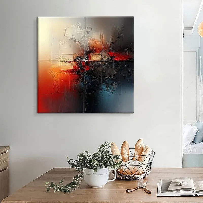 Handmade abstract oil painting on canvas in red tones, frameless rolled wall art for home decor