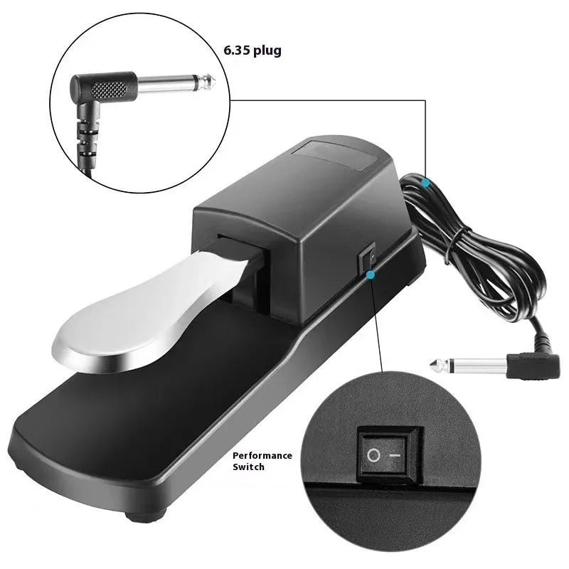 MIDI keyboard sustain pedal with 6.35mm jack connector and ABS plastic housing